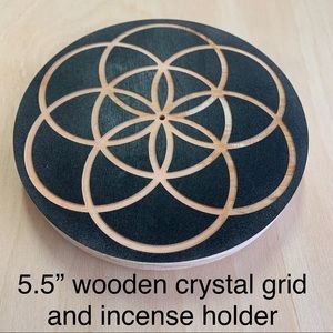 Wooden crystal grid and incense holder 5.5” small
